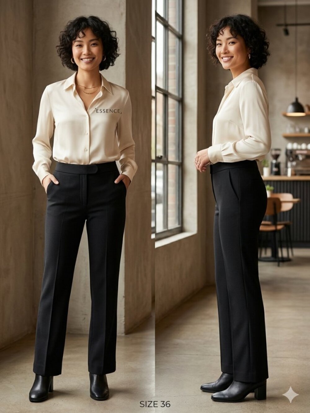 Women's Essence Black Structured Trousers – Size 36 – Classic Fit